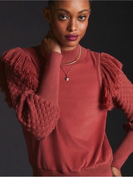 Anthropologie Sweaters - Anthropologie DOLAN Rust Fringed Sweater Bubble Quilted Size Small
